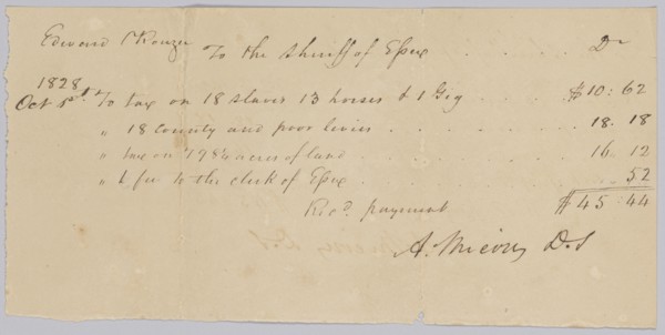 Record of taxes on property, including enslaved persons, owned by Edward Rouzee, October 1, 1828. Creator: Unknown.