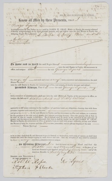 Bill of sale for four enslaved persons in Charleston, South Carolina, 1844. Creator: Unknown.
