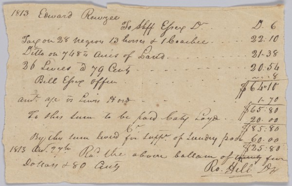 Record of taxable property, including enslaved persons, owned by Edward Rouzee, October 27, 1813. Creator: Unknown.
