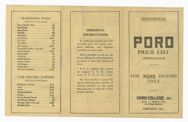 Price list for dealers of Poro products, 1915-1953    . Creator: Unknown.