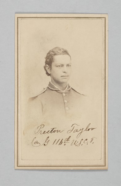Carte-de-visite of Preston Taylor as a drummer with the 116th USCT, ca. 1866. Creator: Louis Isaac Prince.