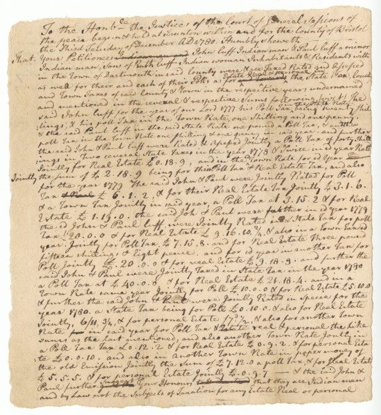 Petition signed by John Cuffe and Paul Cuffe regarding taxation, December 19, 1780. Creator: Unknown.