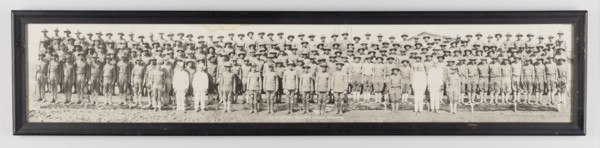 Framed panoramic photograph of M Company, 365th Infantry, 183d Brigade, 1917-1919. Creator: Unknown.