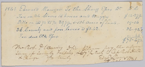 Record of taxable property, included enslaved persons, owned by Edward Rouzee, October 22, 1841. Creator: Unknown.