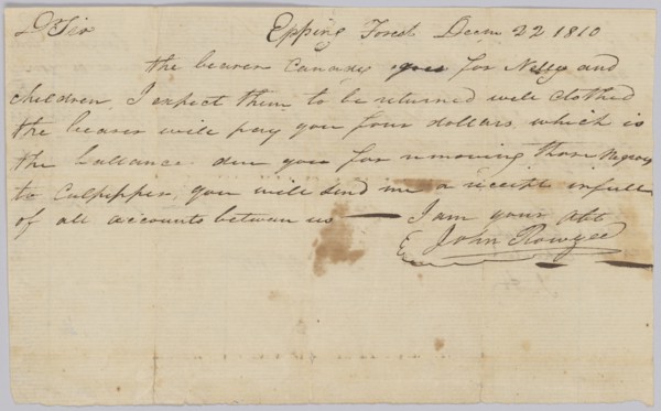 Agreement regarding hiring of enslaved woman Nelly and her children, December 22, 1810. Creator: Unknown.