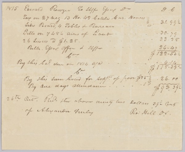 Account of taxable property, including enslaved persons, owned by Edward Rouzee, October 26, 1815. Creator: Unknown.