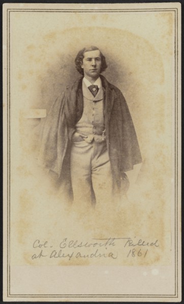 Carte-de-visite portrait of Col. Elmer Ephraim Ellsworth, 1861. Creator: Mathew Brady.