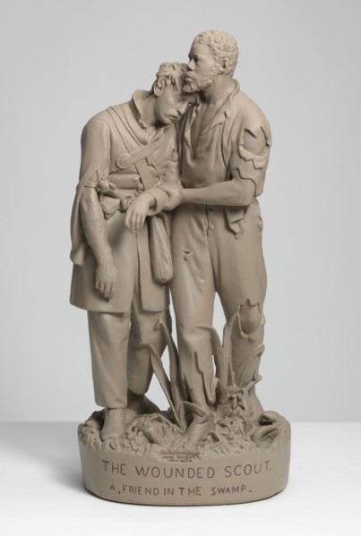 The Wounded Scout. A Friend In The Swamp., 1864. Creator: John Rogers.