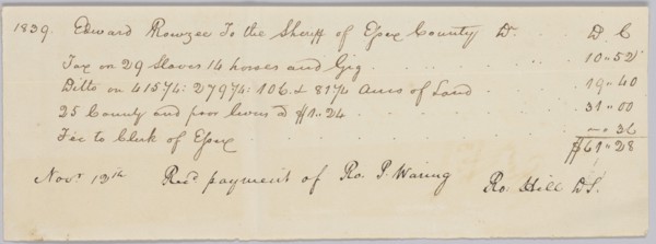 Record of taxes on property, including enslaved persons, owned by John Rouzee, November 12, 1839. Creator: Unknown.