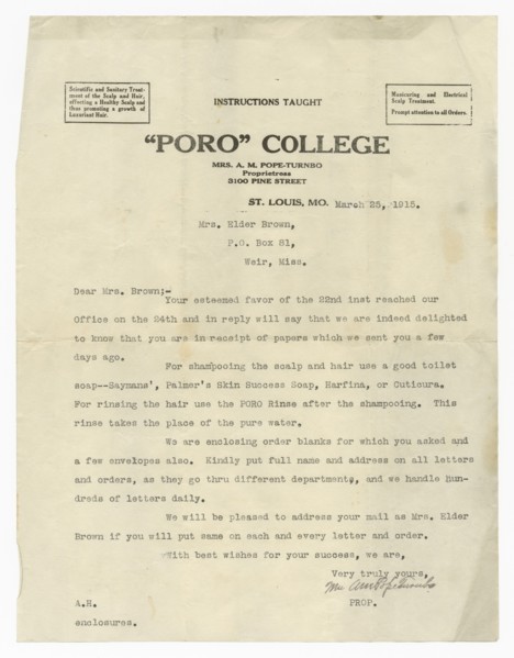 Letter to Lucille Brown from Annie Malone Pope-Turnbo, March 25, 1915. Creator: Unknown.