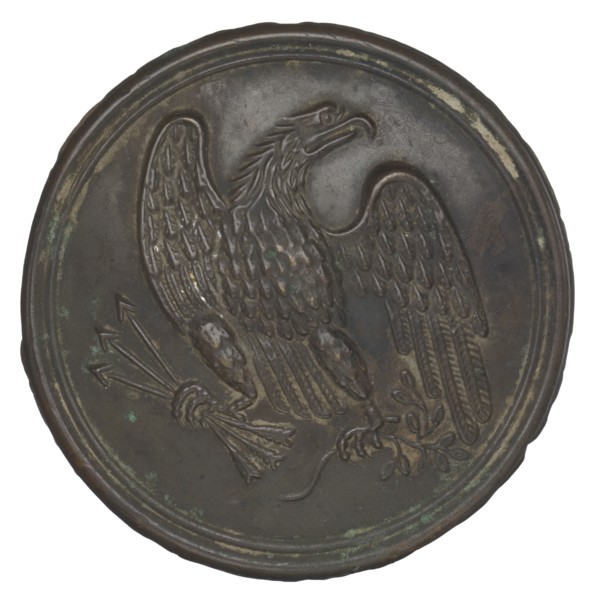 Plate with a stamped brass eagle design from a cartridge box belt, 1862-1865. Creator: Warren H. Wilkinson.