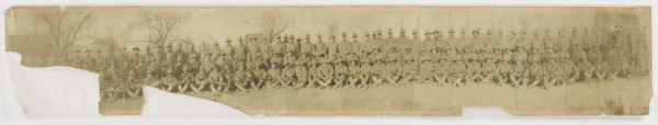 Panoramic photographic print of D Company, 369th regiment at Camp Merritt, 1917. Creator: Unknown.