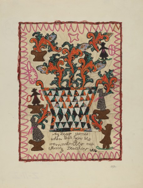 Applique Linen Panel, 1935/1942. Creator: Beverly Chichester.