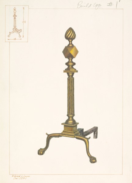 Brass Andirons, c. 1938. Creator: Edward L Loper.