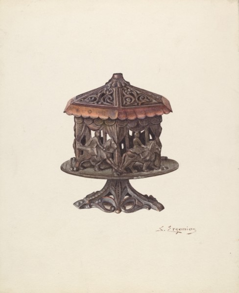 Cast Iron Bank: Merry go Round, c. 1940. Creator: Sarkis Erganian.
