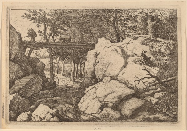 Goat on a small Bridge, probably c. 1645/1656. Creator: Allart van Everdingen.