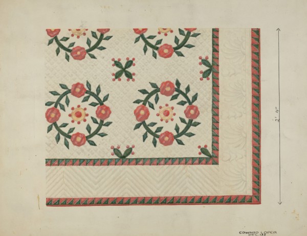 Quilted Applique Coverlet, c. 1936. Creator: Edward L Loper.