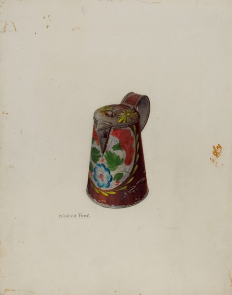 Toleware Syrup Pot, c. 1942. Creator: Mildred Ford.