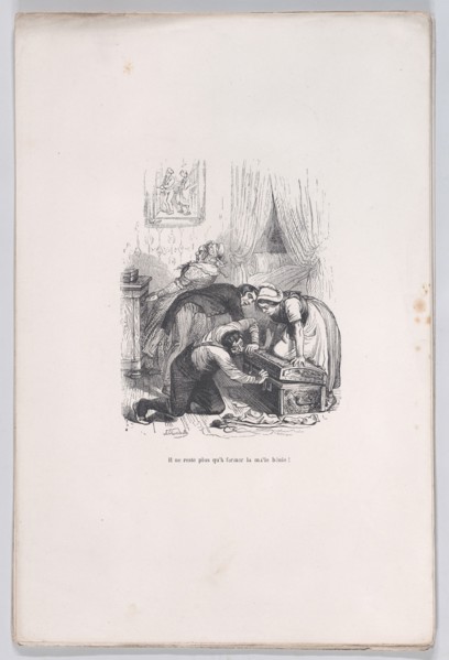 All that remains is to close the blessed trunk! from the Little Miseries of Human Life, 1843.. Creator: Quichon.
