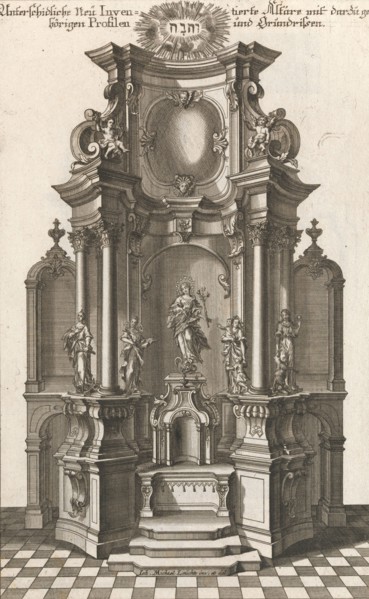 Design for a Monumental Altar, Plate c from 'Unterschiedliche Neu Inventier..., Printed ca. 1750-56. Creator: Georg Gottfried Winckler.
