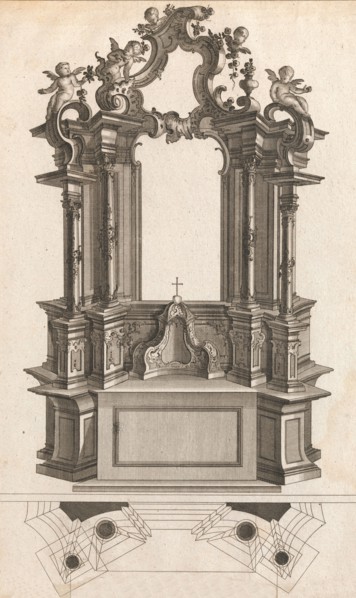 Design for a Monumental Altar, Plate 'p' from 'Unterschiedliche Neu Inventi..., Printed ca. 1750-56. Creator: Jacob Gottlieb Thelot.