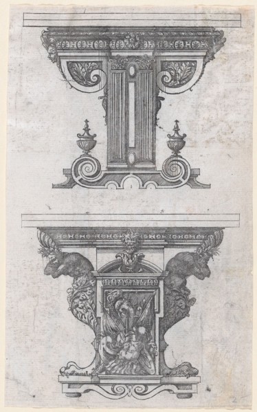Two Table Designs, 1565-70. Creator: Jacques Androuet Du Cerceau.