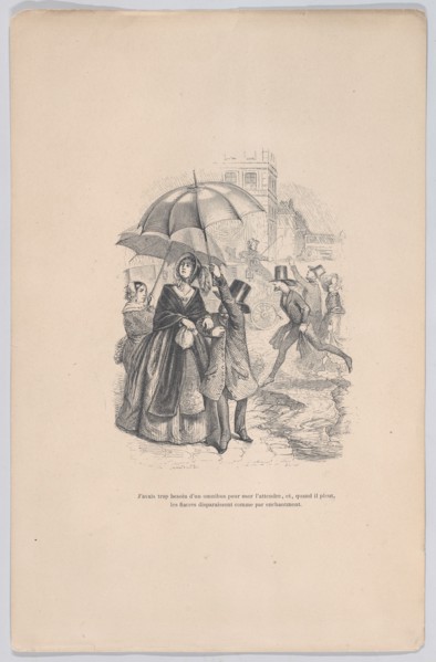 I was in too much need of an omnibus, but as soon as it starts raining, they all seem to d..., 1843. Creator: Jean Ignace Isidore Gerard.