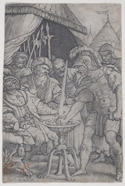 Mucius Scaevola and Porsenna, from Roman Heroes, 1535., 1535. Creator: Georg Pencz.