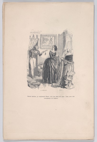 New Actaeon, I surprised Diana, not in her bath but with a dealer in the bathroom. from th..., 1843. Creators: Jean Ignace Isidore Gerard, Brugnot.
