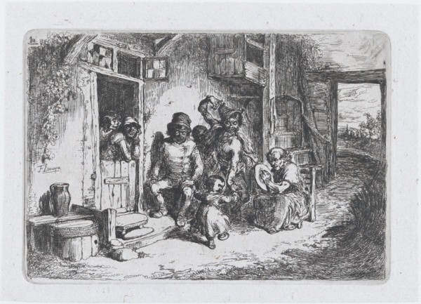 Plate 10: two figures dancing, another seated playing an drum, from the series of customs ..., 1850. Creator: Francisco Lameyer Berenguer.