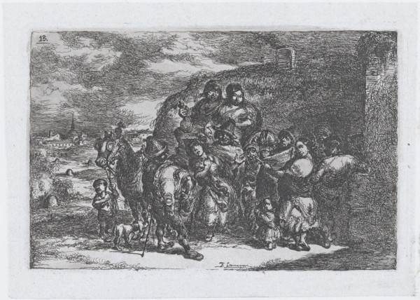 Plate 13: a group of people outdoors including possibly musicians, from the series of cust..., 1850. Creator: Francisco Lameyer Berenguer.