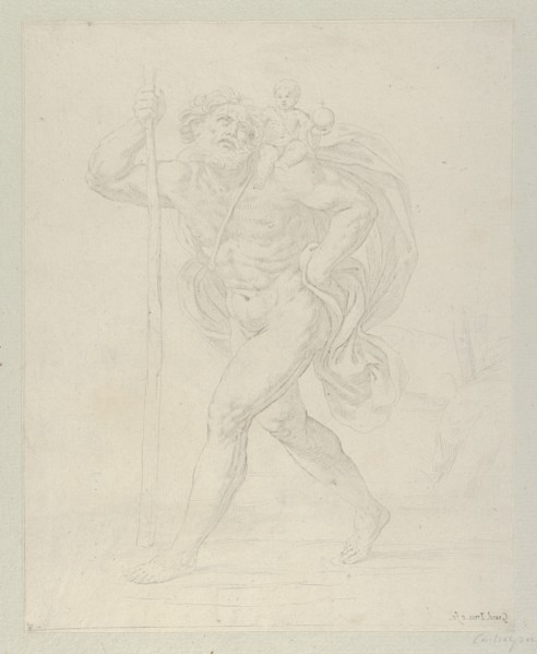 Saint Christopher walking with the infant Christ on his left shoulder, counterpro..., ca. 1600-1640. Creator: Guido Reni.