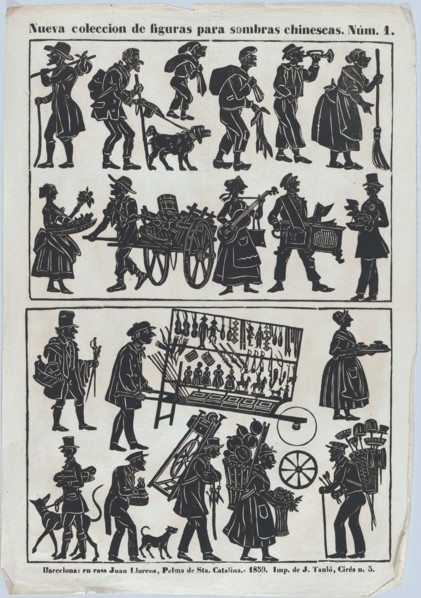 Sheet 1 of figures for Chinese shadow puppets, 1859. Creator: Juan Llorens.