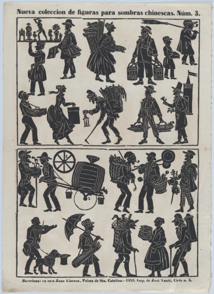 Sheet 3 of figures for Chinese shadow puppets, 1859. Creator: Juan Llorens.