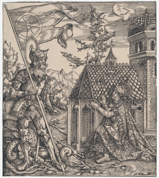 St George as the Emperor's Patron Saint, from The Habsburg Saints (Ima..., ca.1516-18, printed 1799. Creator: Hans Springinklee.