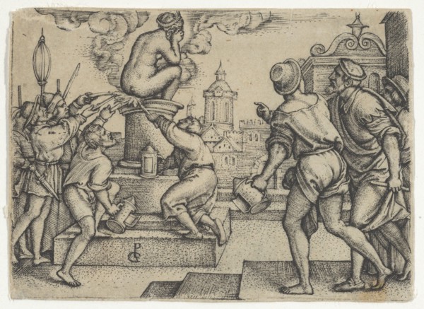 The Courtesan Punished, from The Story of the Magician Virgil. Creator: Georg Pencz.