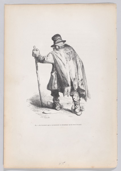 There are men who walk around begging on fertile ground from Scenes from the Privat..., ca. 1837-47. Creator: Joseph Hippolyte Jules Caque.