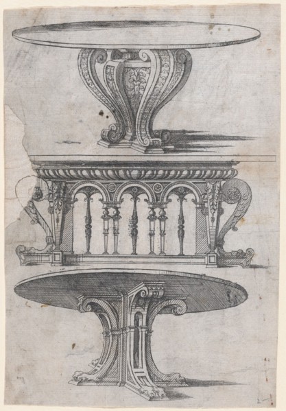 Three Table Designs, 1565-70. Creator: Jacques Androuet Du Cerceau.