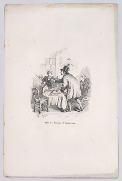 Wait your turn, Monsieur... I had that first. from the Little Miseries of Human Life, 1843. Creator: Brugnot.