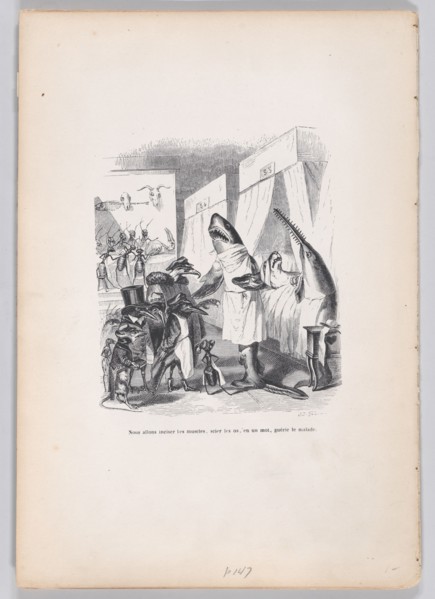 We are going to incise the muscles, saw the bones, in a word, heal the sick from Sc..., ca. 1837-47. Creator: Jean Ignace Isidore Gerard.