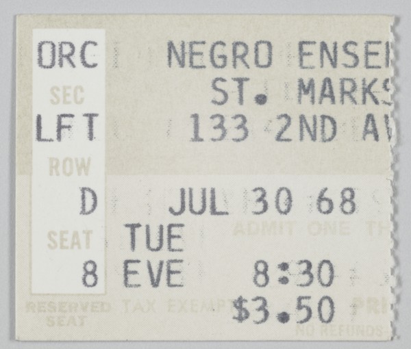 Ticket stub for Song of the Lusitanian Bogey and Daddy Goodness, July 30, 1968. Creator: Unknown.