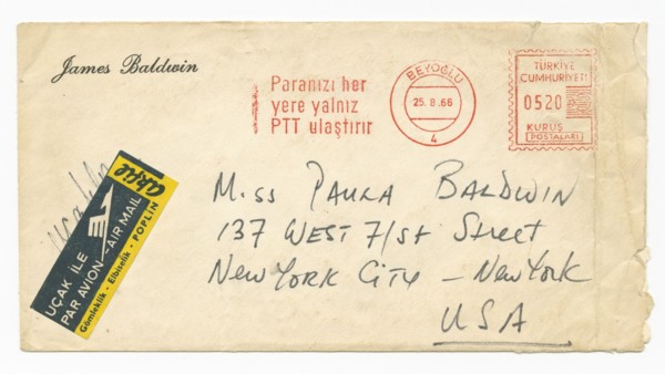 Envelope addressed to Paula Baldwin from James Baldwin, August 25, 1966. Creator: Unknown.