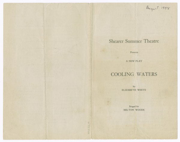 Programme for Shearer Summer Theatre's production of Cooling Waters, 1948. Creator: Unknown.