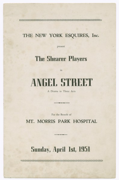 Programme for the Shearer Players' production of Angel Street, 1951. Creator: Unknown.