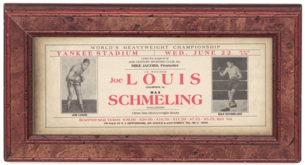 Advertisement for boxing match between Joe Louis and Max Schmeling, 1938. Creator: Unknown.