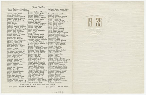 Commencement announcement for Booker T. Washington High School, 1935. Creator: Unknown.