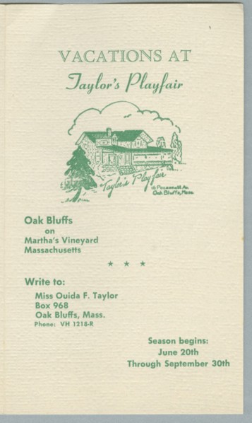 Vacations at Taylor's Playfair, 1950s. Creator: Unknown.