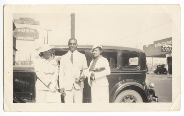 Photographic print of Mr. and Mrs. Jackson and another woman in front of car, 1926. Creator: Unknown.