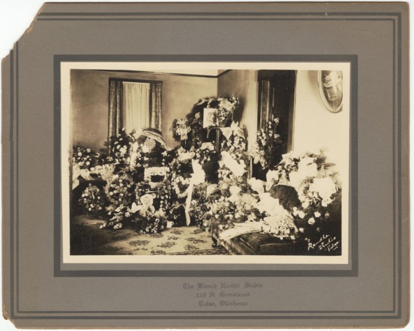 Photographic print of funeral floral arrangements for Samuel M. Jackson Jr., Sep 1928. Creator: The Blanch Randle Studio.