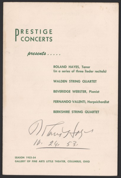 Programme from a concert featuring Roland Hayes, 1953. Creator: Unknown.